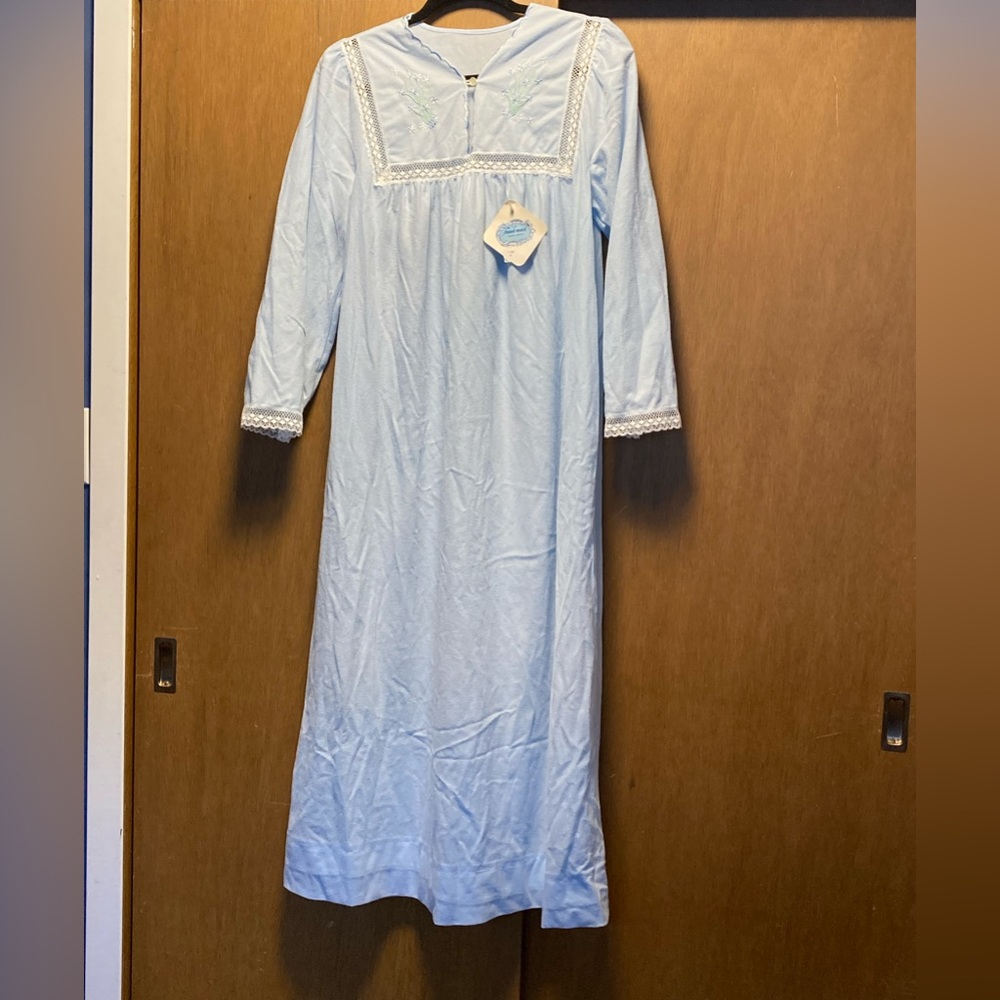 French Maid Blue Nightgown, lace, floral, NWT, Long, union true vintage lingerie